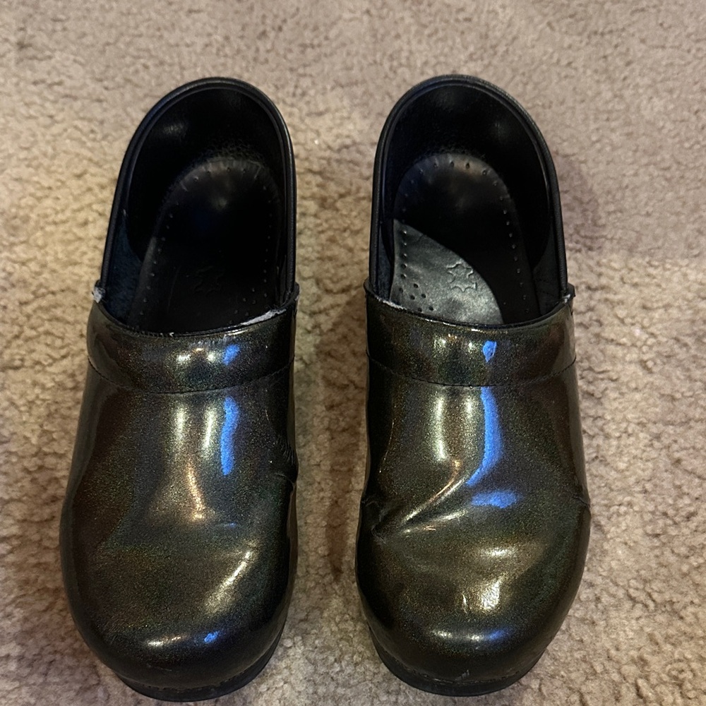 Dansko Iridescent Black Mules